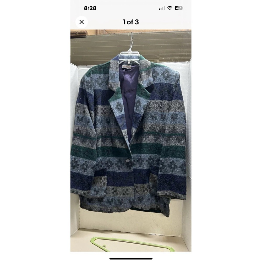 Ladies Wool Blend Jacket Size Large Navajo Design By Tracy Evan's Cute With Jean